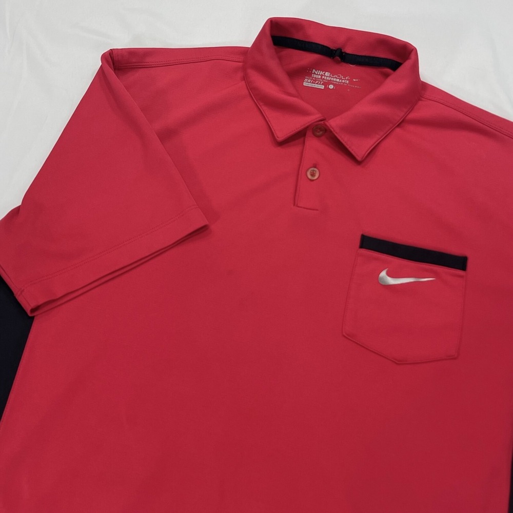 Nike Golf Tour Performance Mens Large Red Polo‎ Dri-Fit Medinah CC Short Sleeve